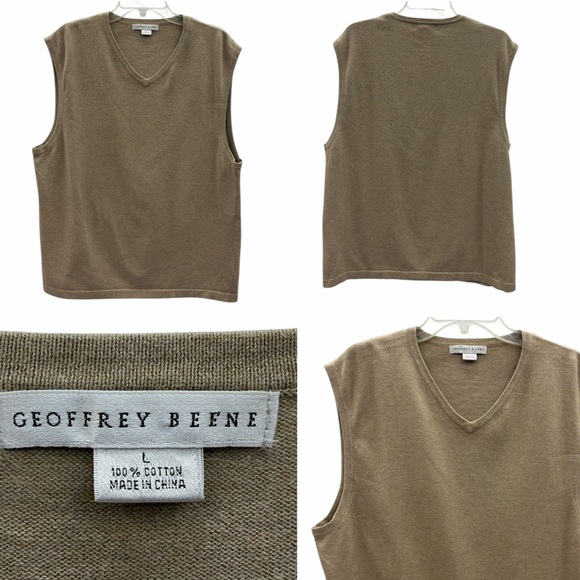 Geoffrey Beene Tops - Geoffrey Beene Tan V Neck Mens Sweater Vest Size Large